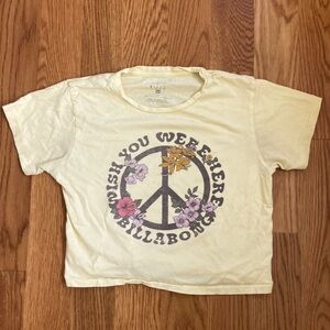 Billabong”wish you were here” shirt, size medium, and color light yellow